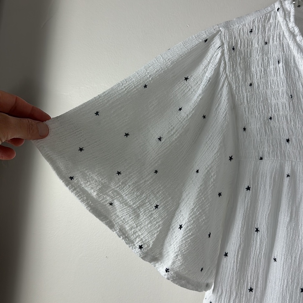 Maurices White Star Flutter Sleeve Button Front T… - image 5